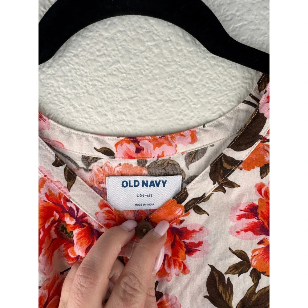 NWT Kids Old Navy Cream Floral Tiered Button Front Dress Size L‎ 10 12
